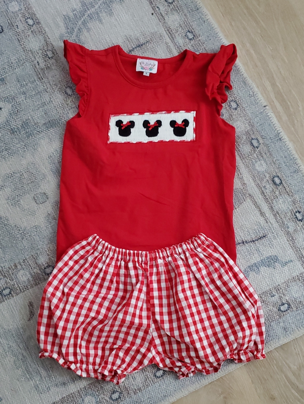 The Smocking Place Girls Smocked Embroidered Disney Minnie Mouse Outfit Set Sz5